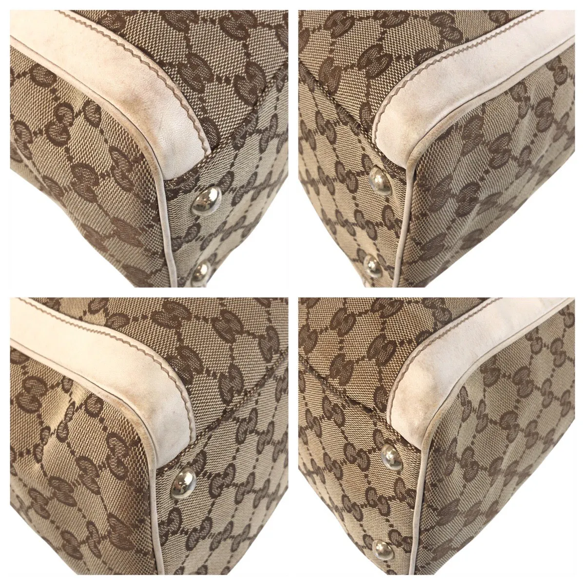 GUCCI Tote Bag 189828 GG canvas, leather Beige Ivory Gold Metal Tote Bag Shoulder Bag Trophy Women Used