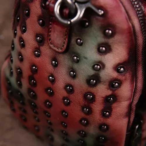 Hand-Dyed Vintage Womens Leather Handbags Red Side Bag Green SHoulder Bag Purse for Ladies