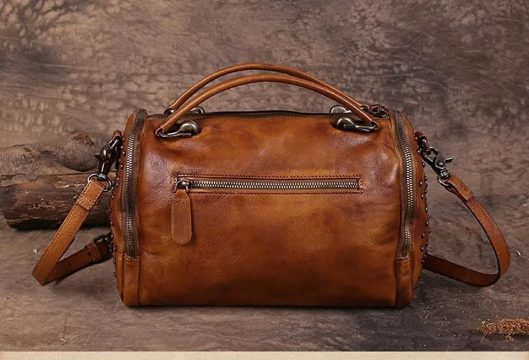 Hand-Dyed Vintage Womens Leather Handbags Red Side Bag Green SHoulder Bag Purse for Ladies