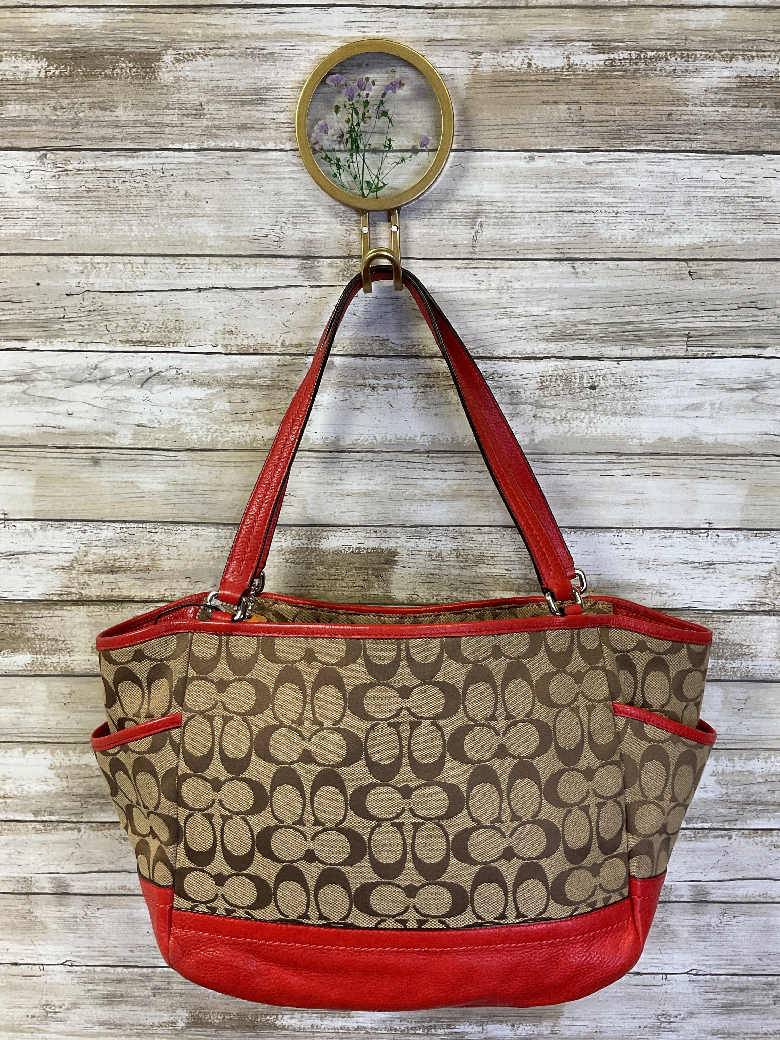 Handbag Designer By Coach In Brown & Orange, Size:Medium