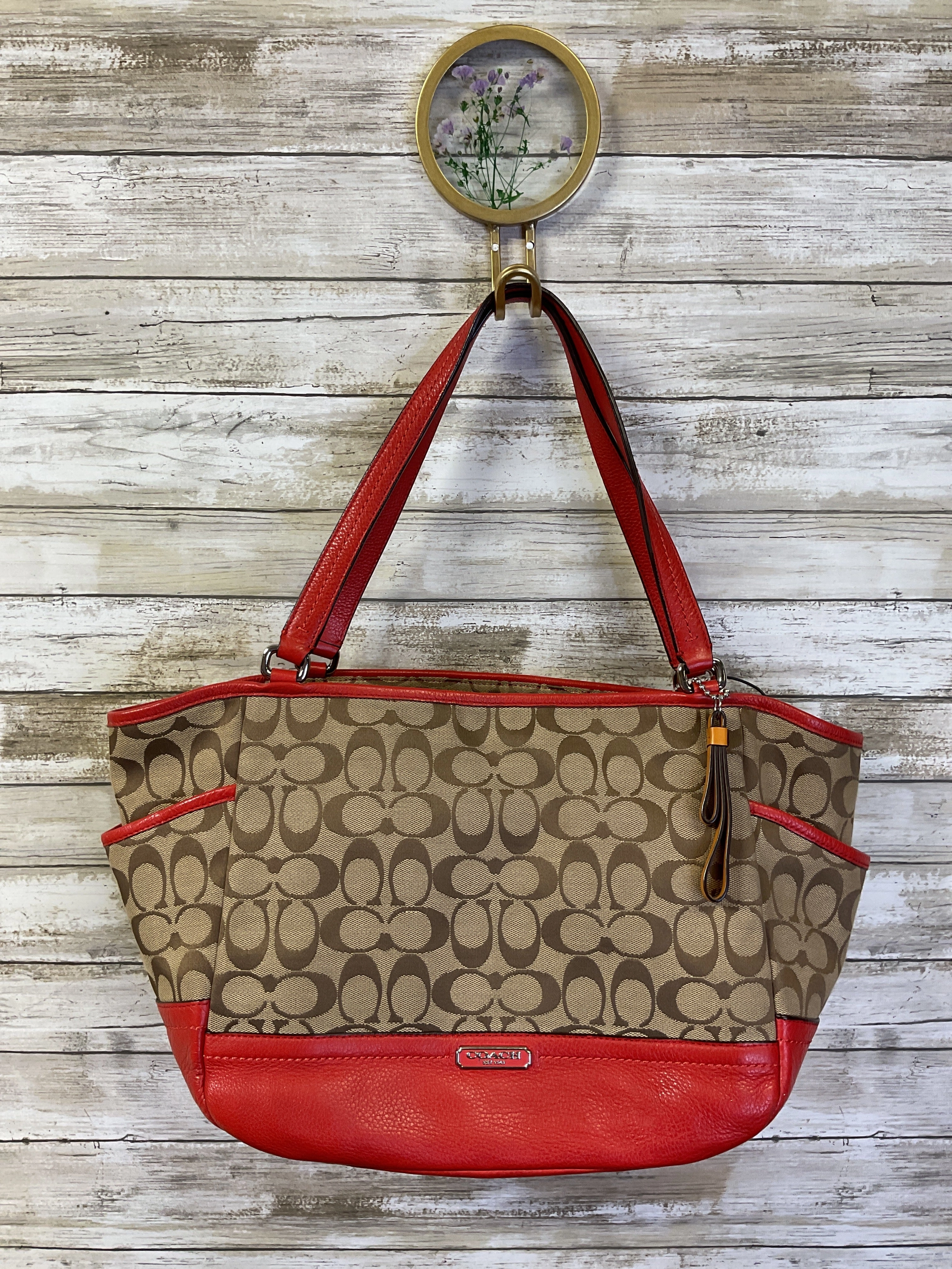 Handbag Designer By Coach In Brown & Orange, Size:Medium