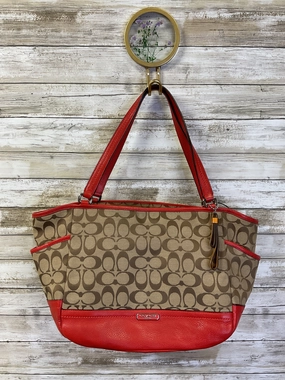 Handbag Designer By Coach In Brown & Orange, Size:Medium