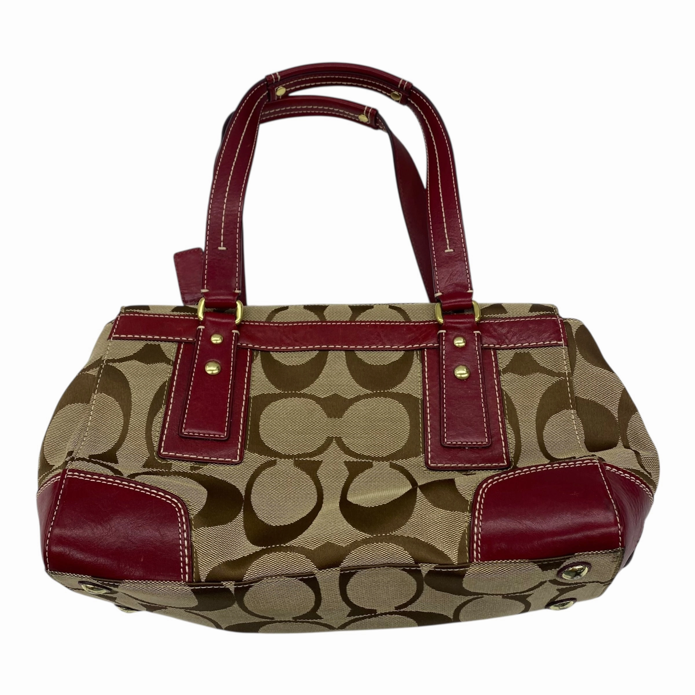 Handbag Designer By Coach In Brown & Red, Size:Medium