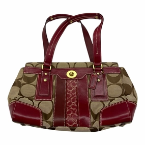 Handbag Designer By Coach In Brown & Red, Size:Medium