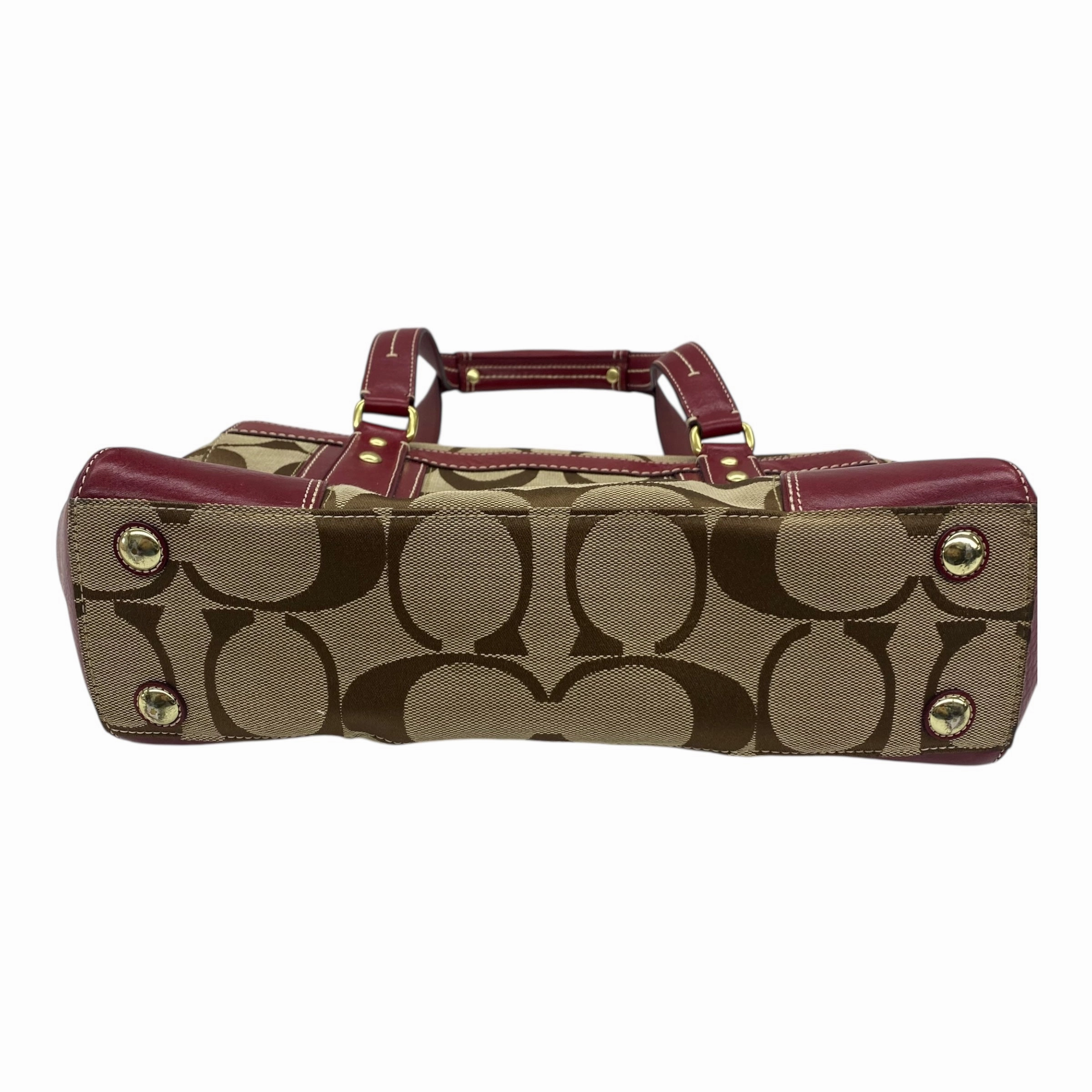 Handbag Designer By Coach In Brown & Red, Size:Medium