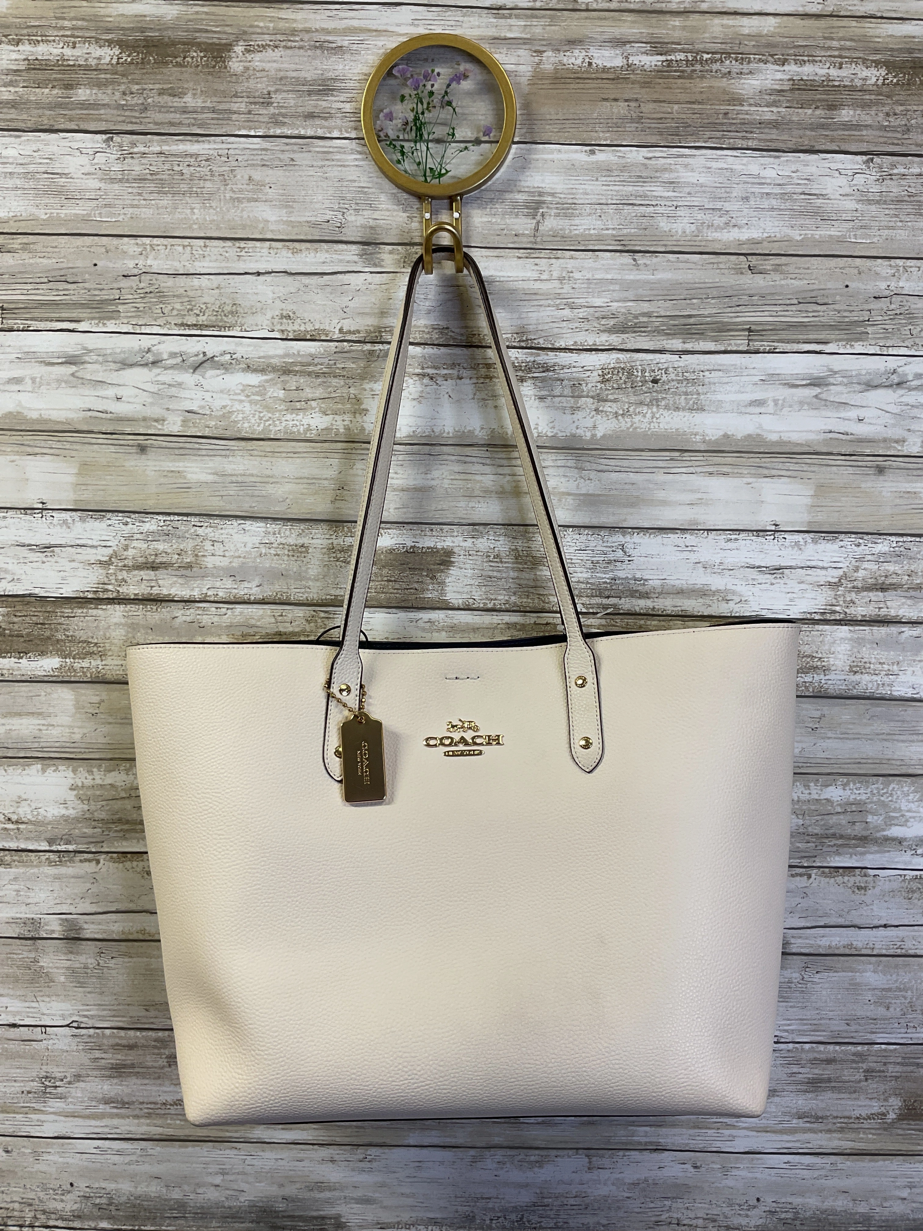 Handbag Designer By Coach In Cream, Size:Large