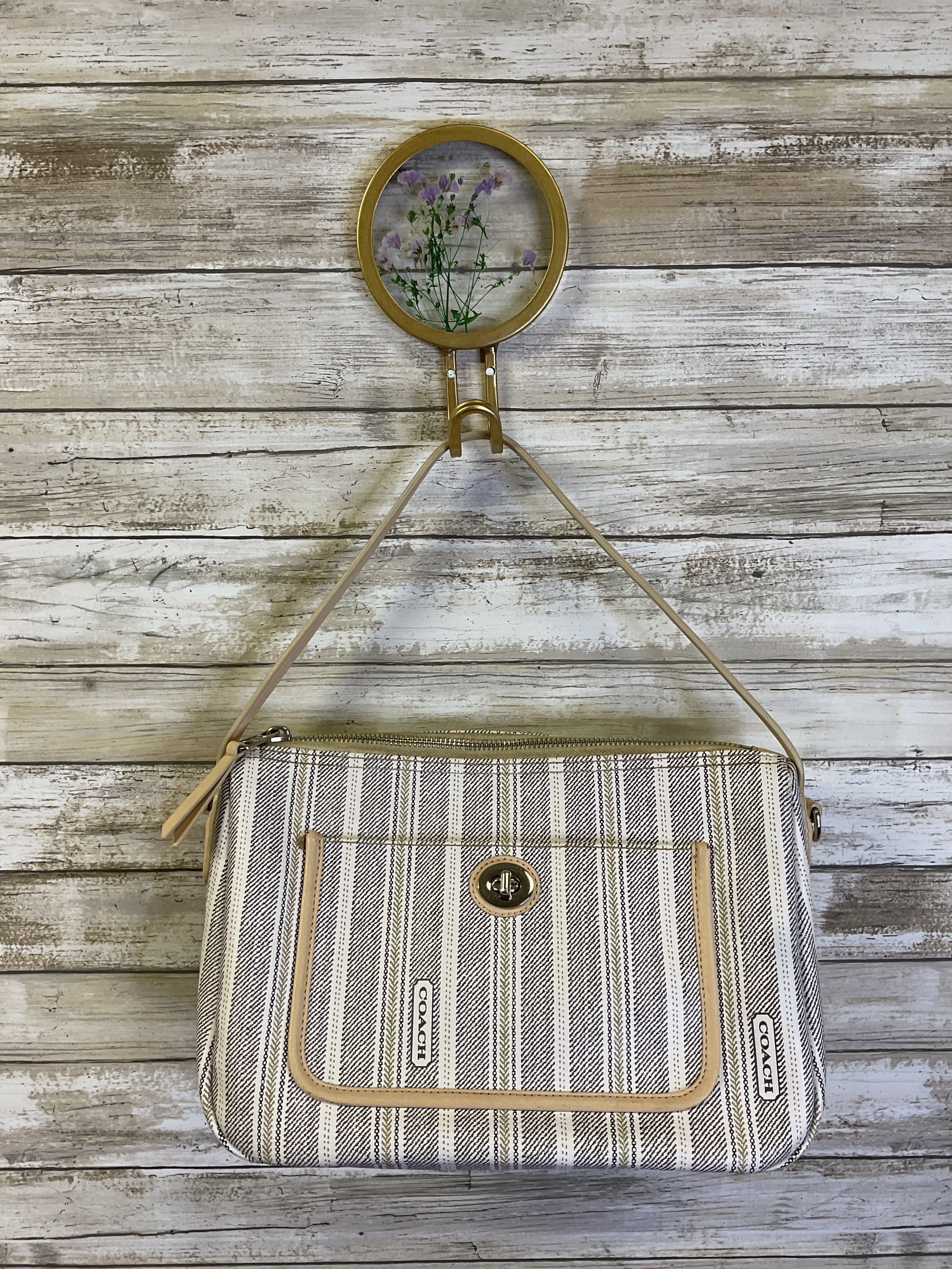 Handbag Designer By Coach In Grey & White, Size:Small