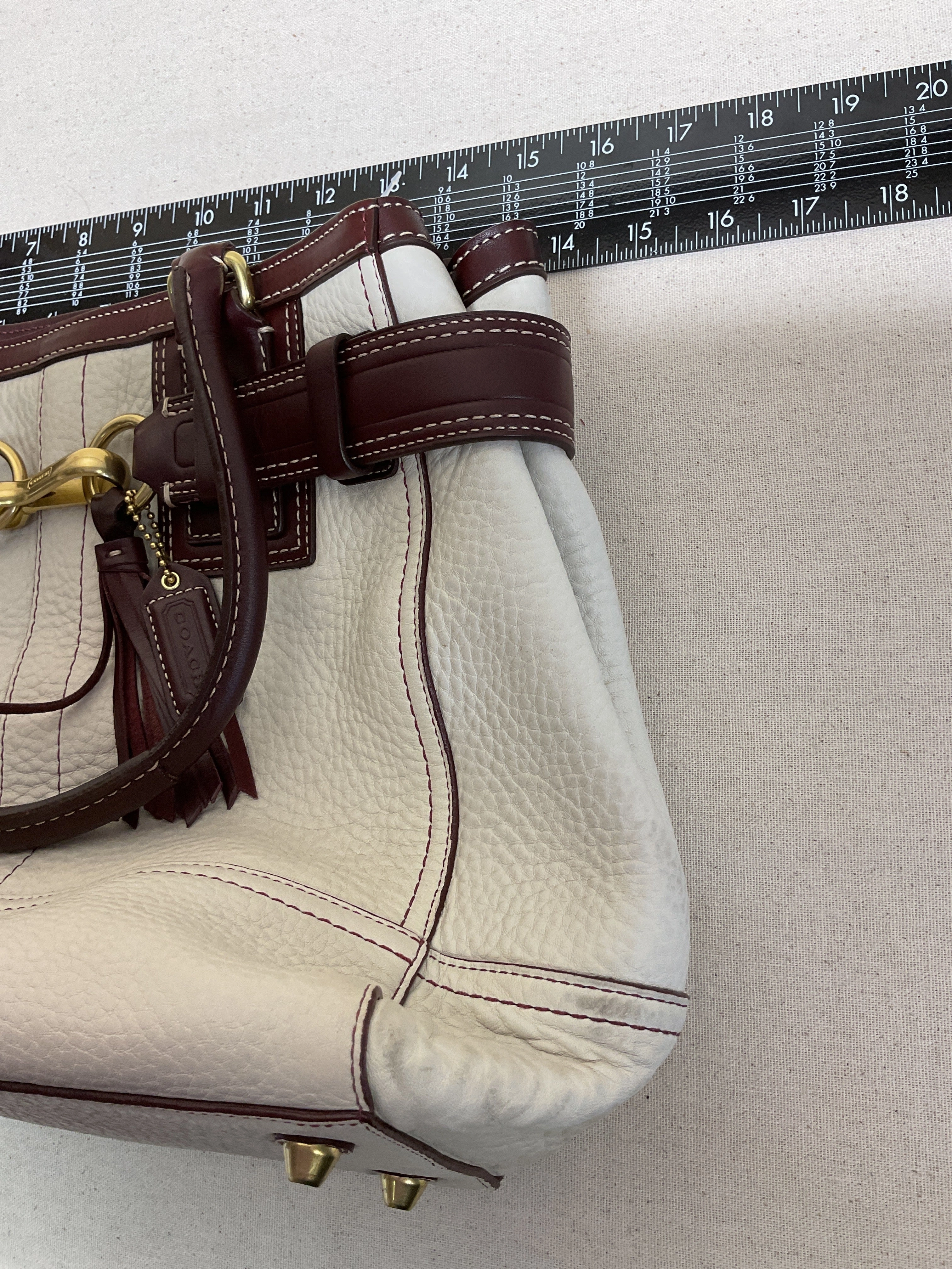 Handbag Designer By Coach In Purple & White, Size:Medium