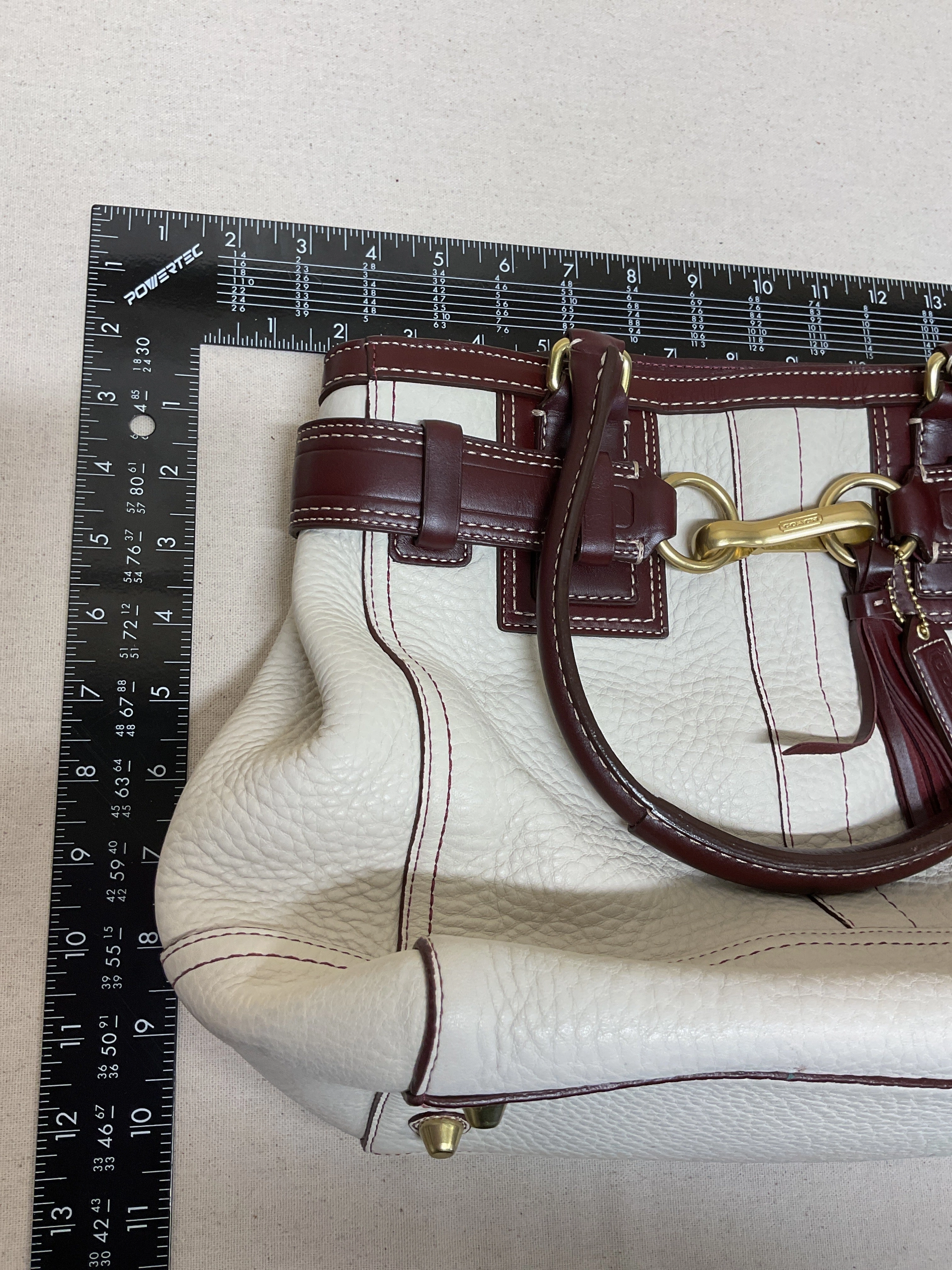 Handbag Designer By Coach In Purple & White, Size:Medium