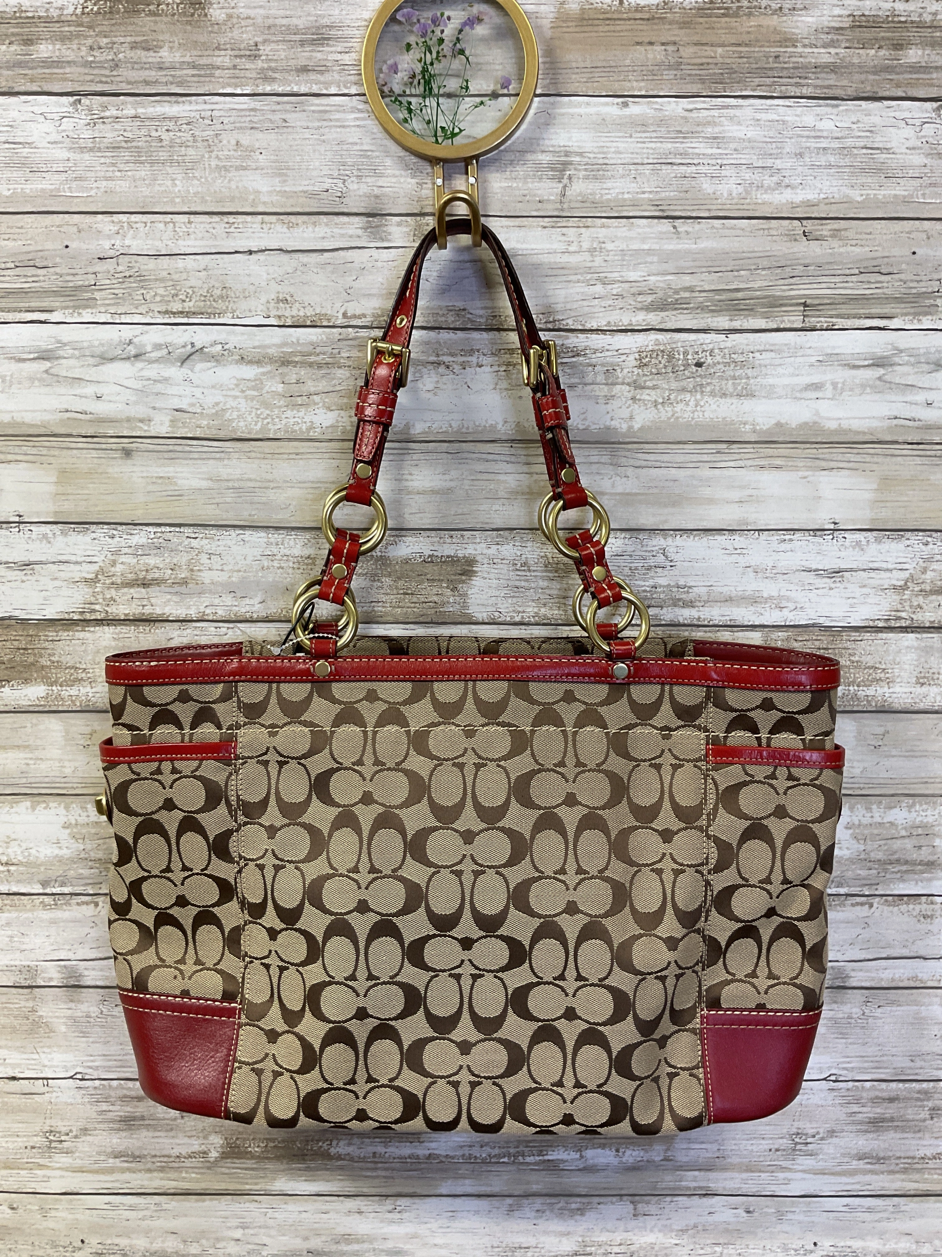 Handbag Designer By Coach In Red, Size:Large