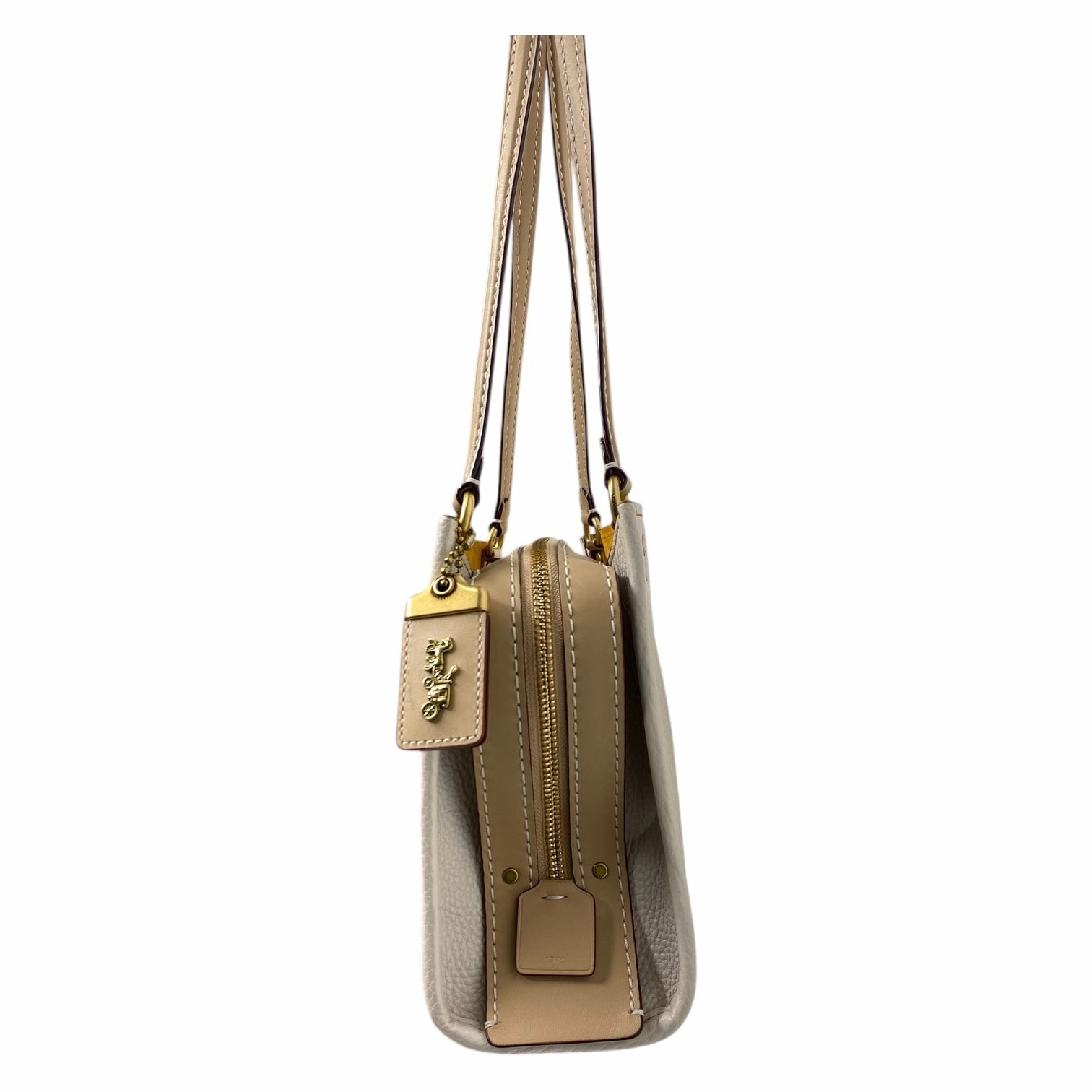 Handbag Designer By Coach In Tan & White, Size:Medium
