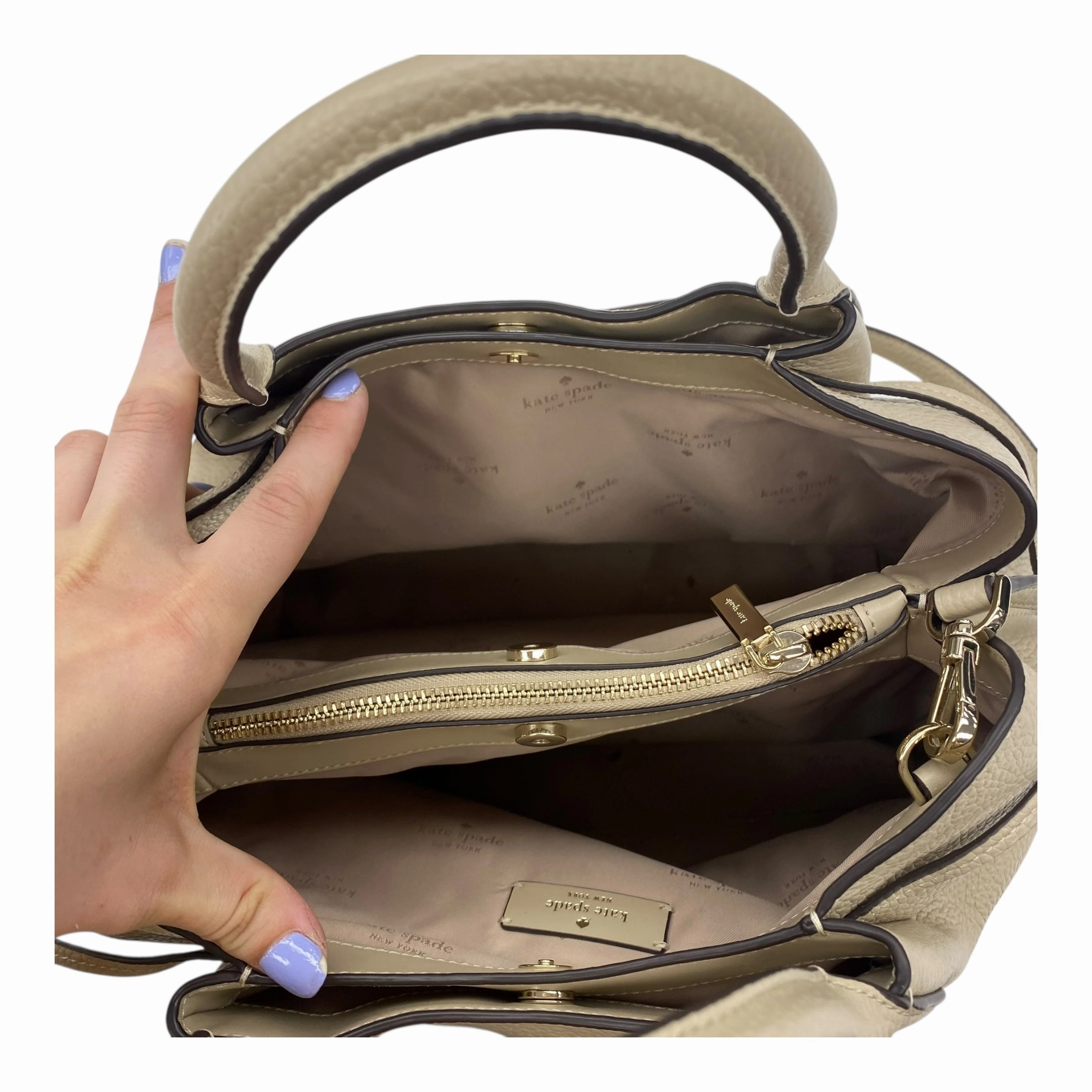 Handbag Designer By Kate Spade In Tan, Size:Large