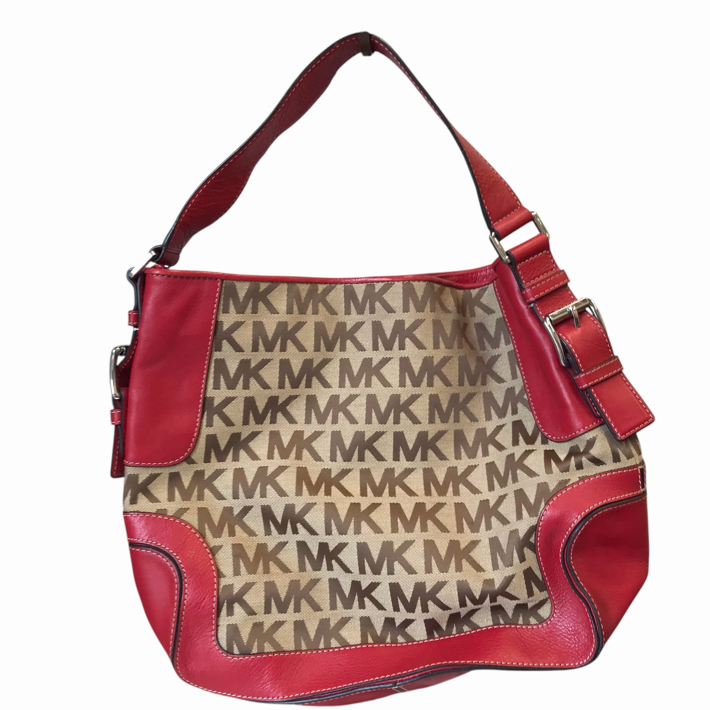 Handbag Designer By Michael Kors In Red & Tan, Size:Large