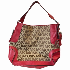 Handbag Designer By Michael Kors In Red & Tan, Size:Large