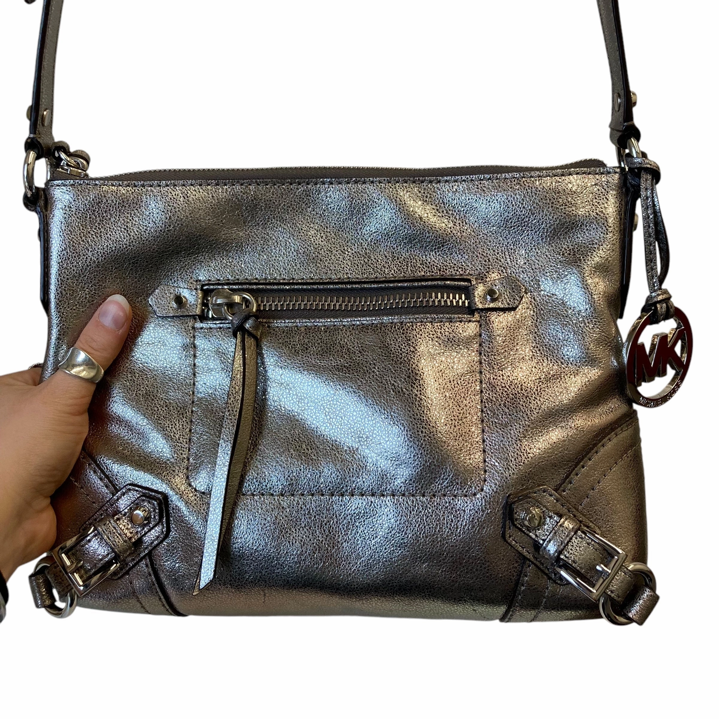 Handbag Designer By Michael Kors In Silver, Size:Medium