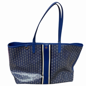Handbag Designer By Tory Burch In Blue & White, Size:Large