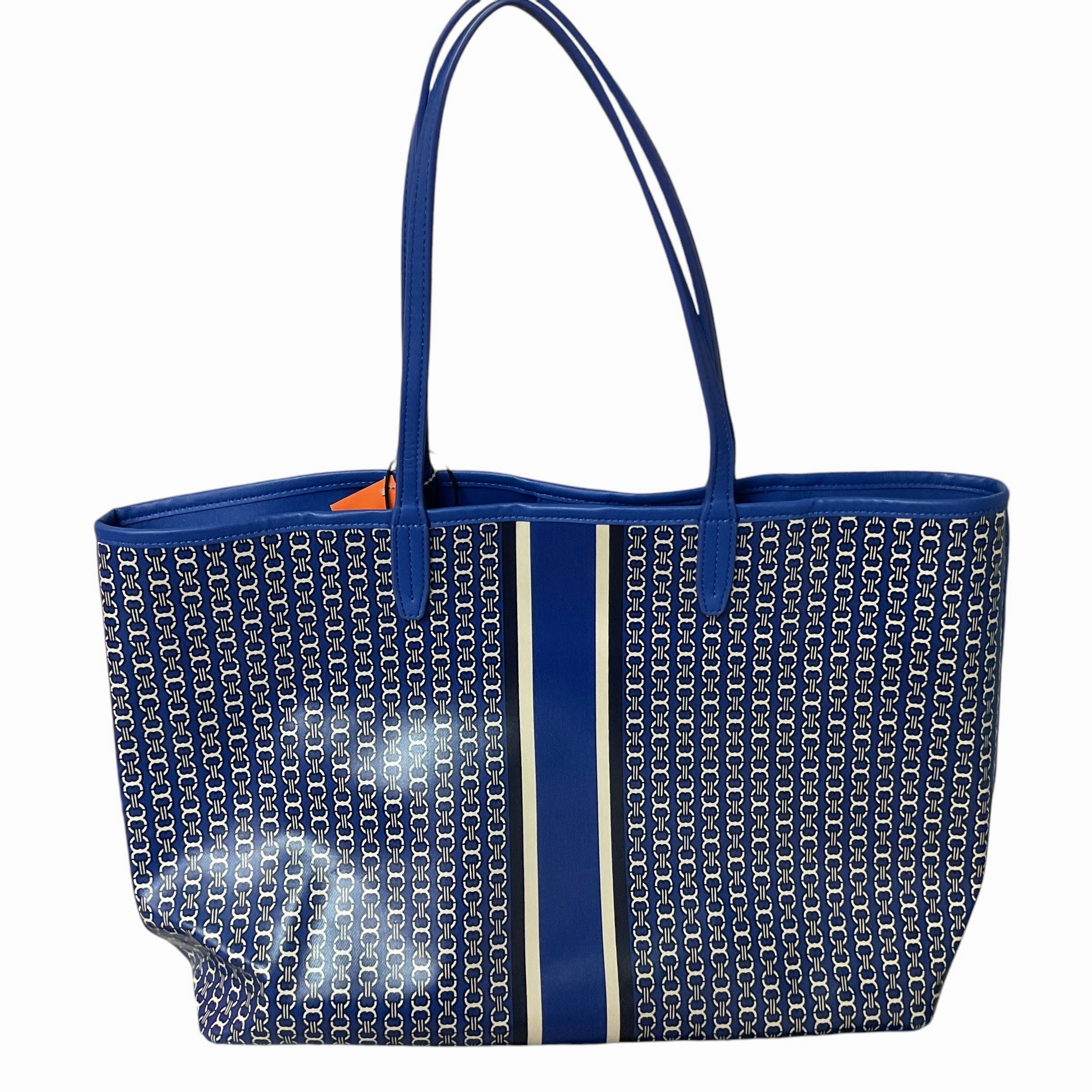 Handbag Designer By Tory Burch In Blue & White, Size:Large