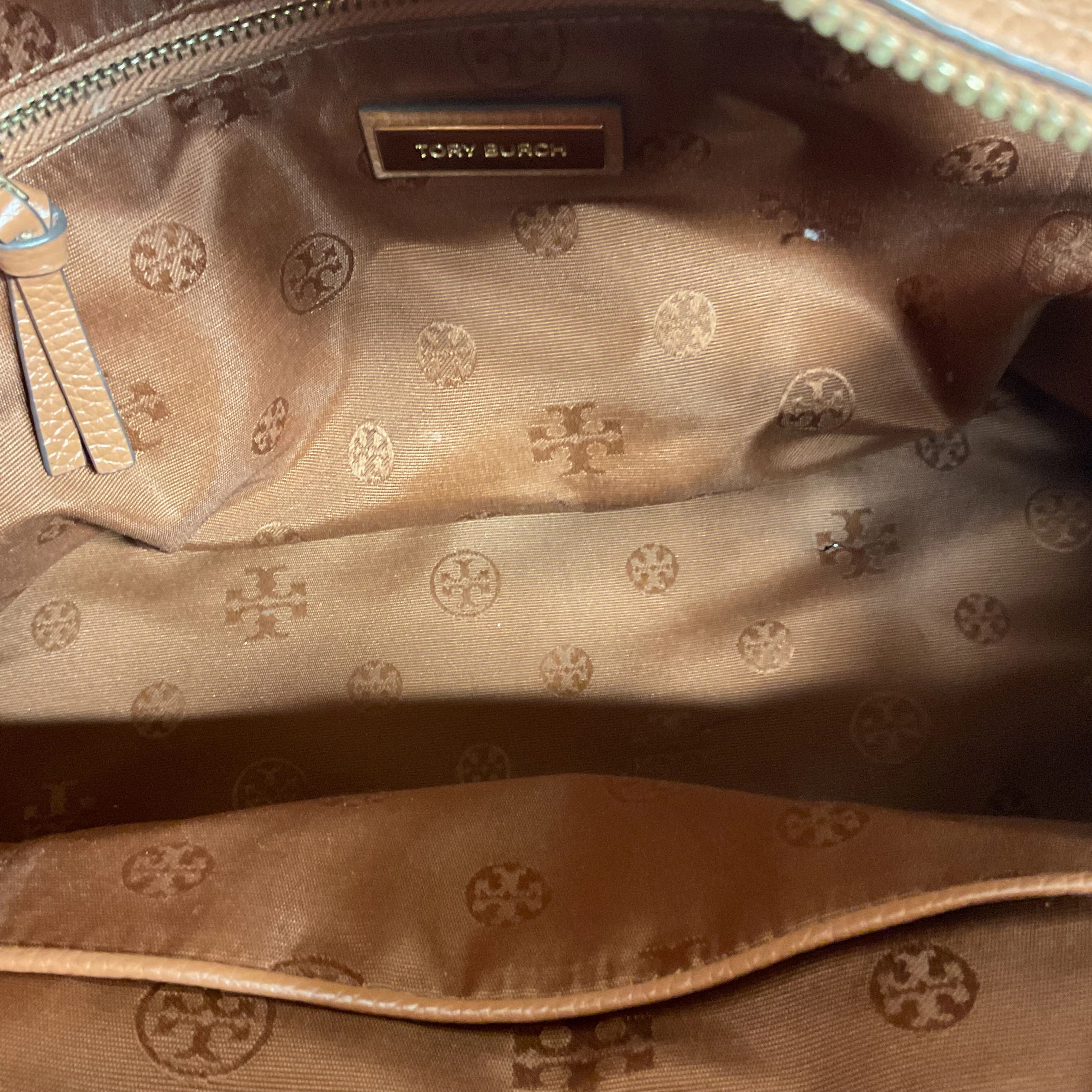 Handbag Designer By Tory Burch In Brown, Size:Large