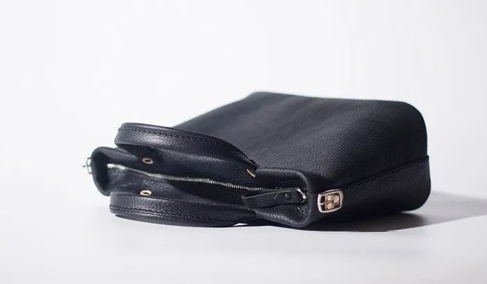 Handmade Black Leather Womens Handbag Fashion Shoulder Bag for Women