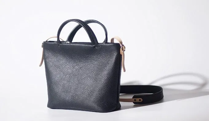 Handmade Black Leather Womens Handbag Fashion Shoulder Bag for Women