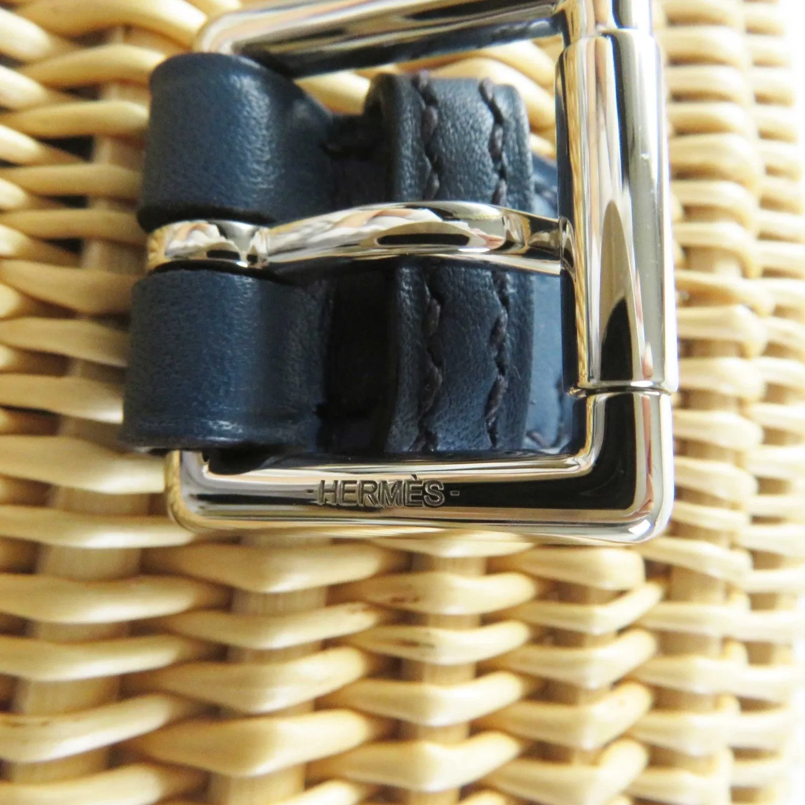 HERMES Shoulder Bag Swift Ocea Blue type Natural fishing basket