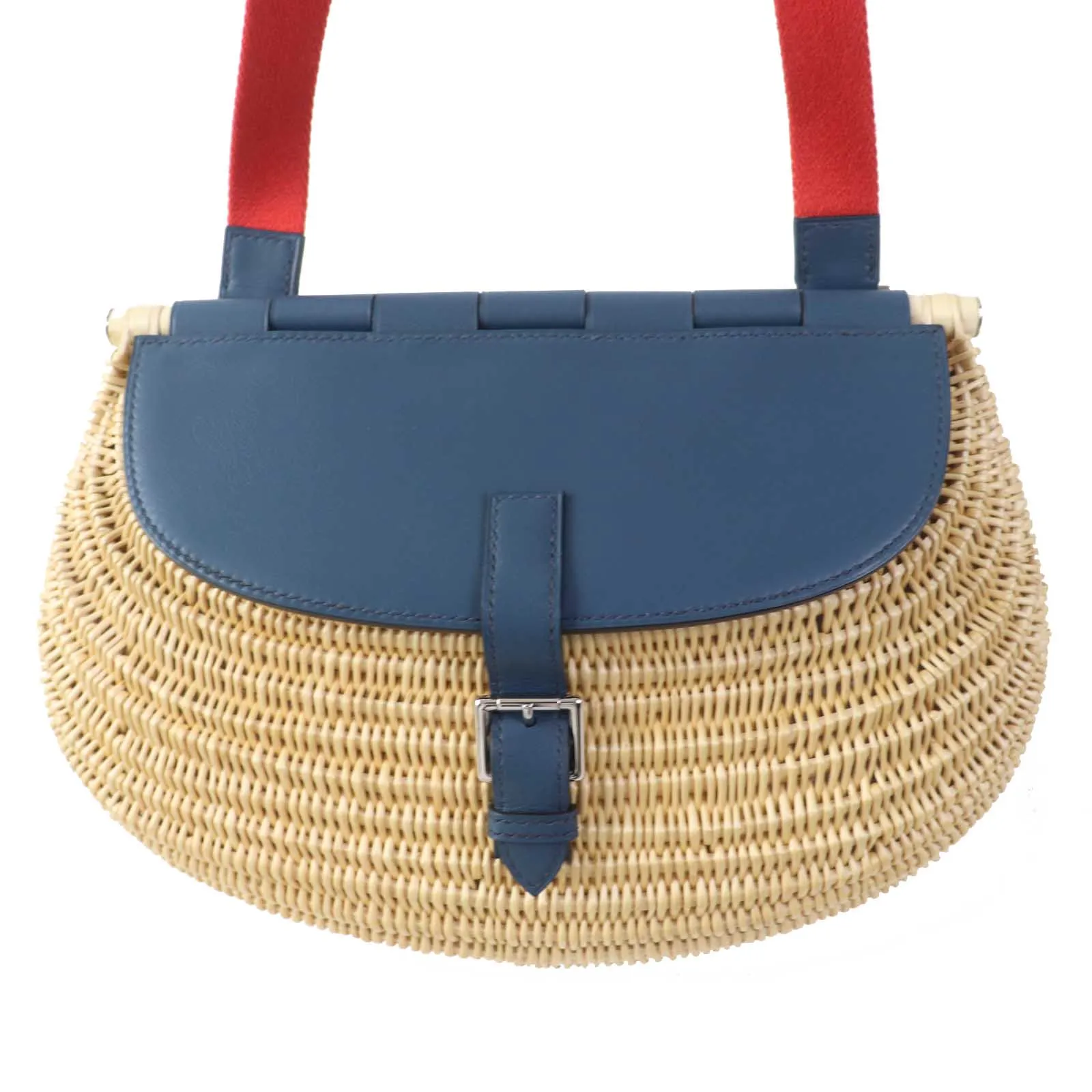 HERMES Shoulder Bag Swift Ocea Blue type Natural fishing basket