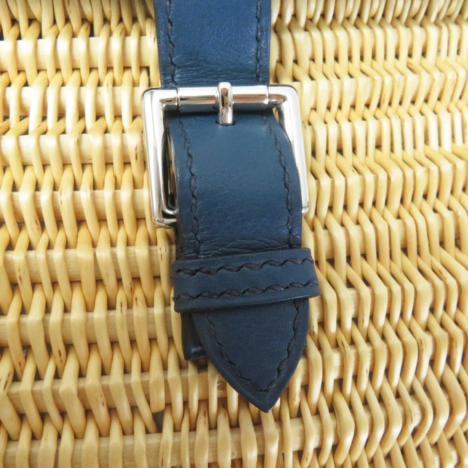 HERMES Shoulder Bag Swift Ocea Blue type Natural fishing basket