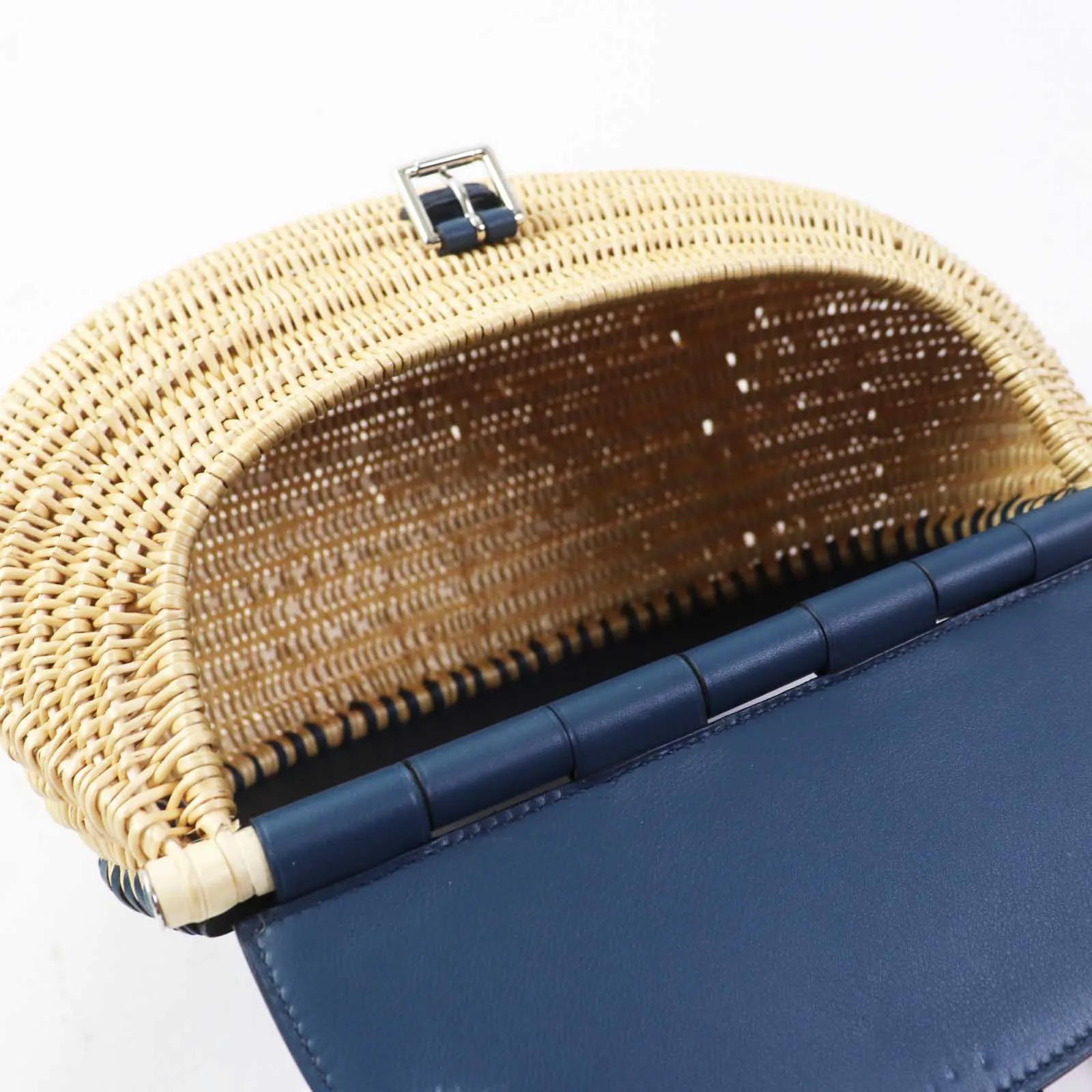 HERMES Shoulder Bag Swift Ocea Blue type Natural fishing basket