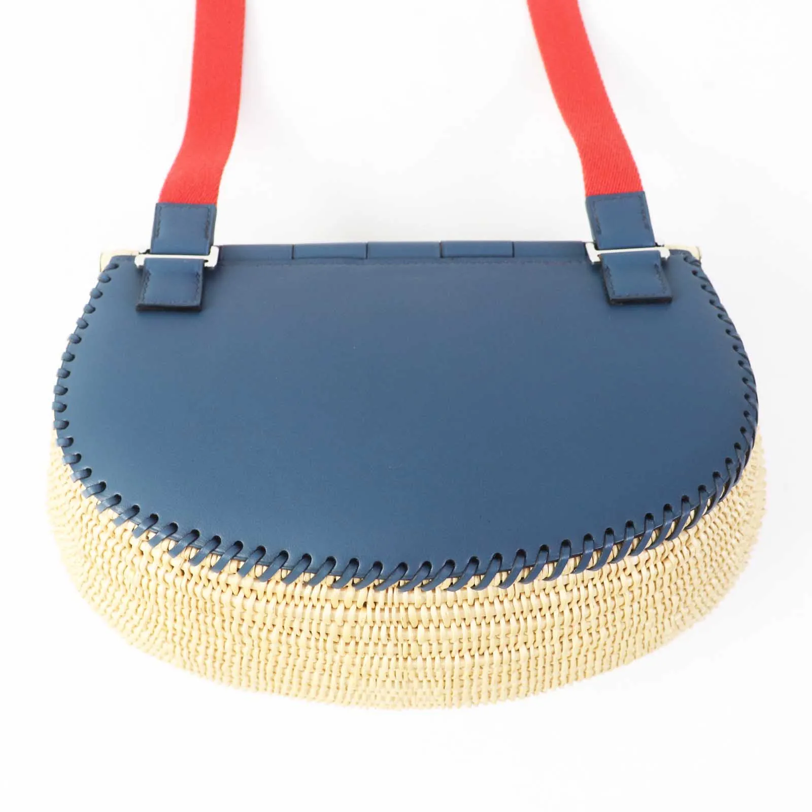 HERMES Shoulder Bag Swift Ocea Blue type Natural fishing basket