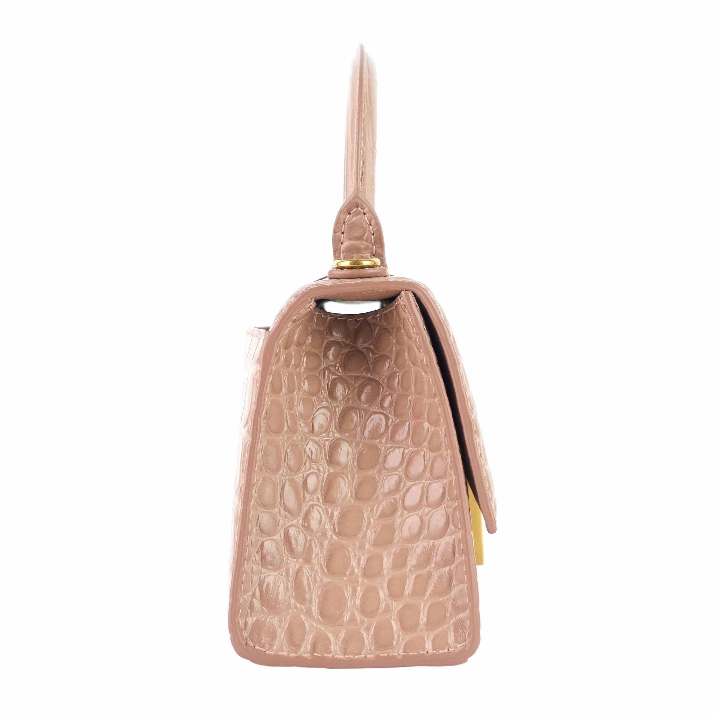 Hourglass XS Croc Embossed Leather Top Handle Bag
