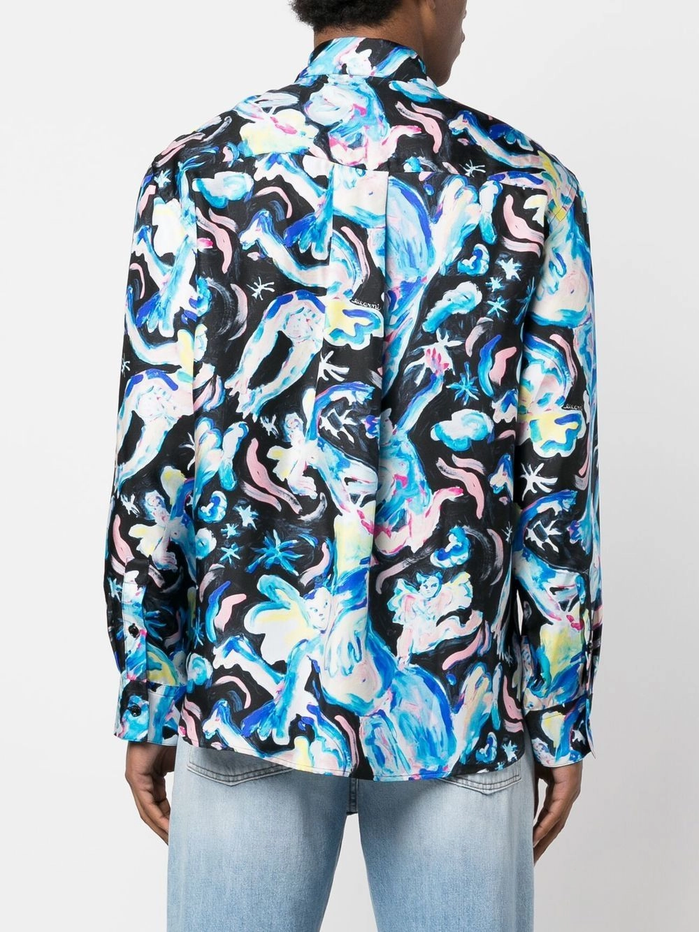 Illustration-Print Silk Shirt