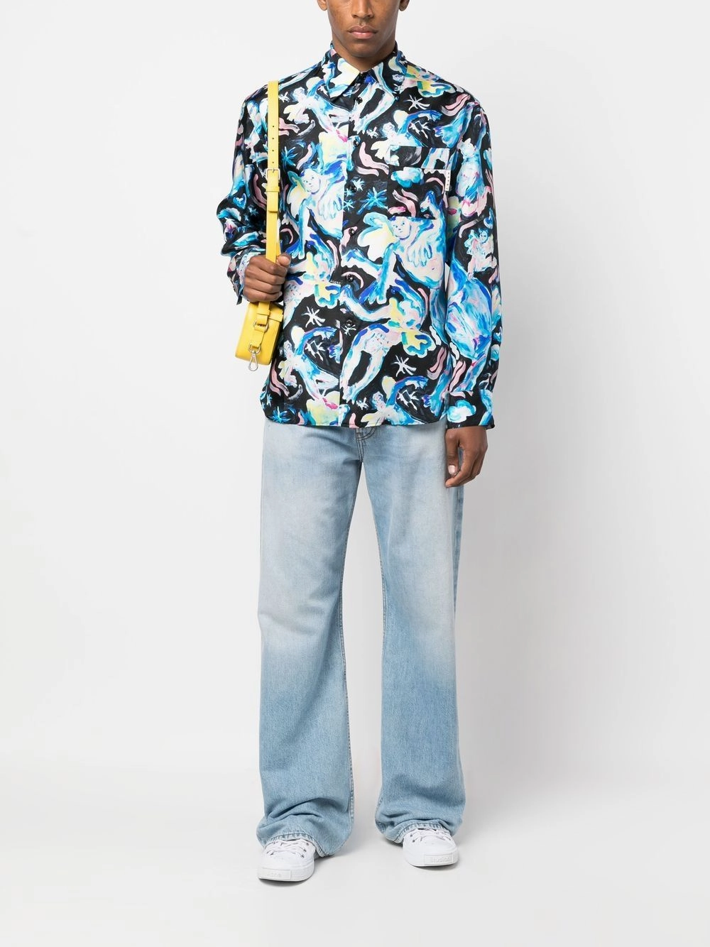 Illustration-Print Silk Shirt