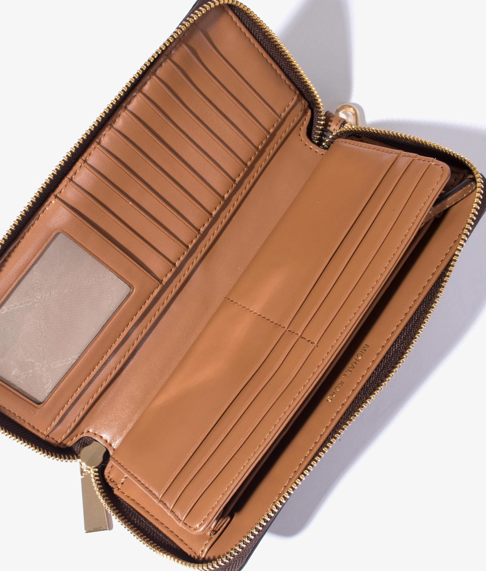 Jet set MK logo continental phone & wallet case in brown