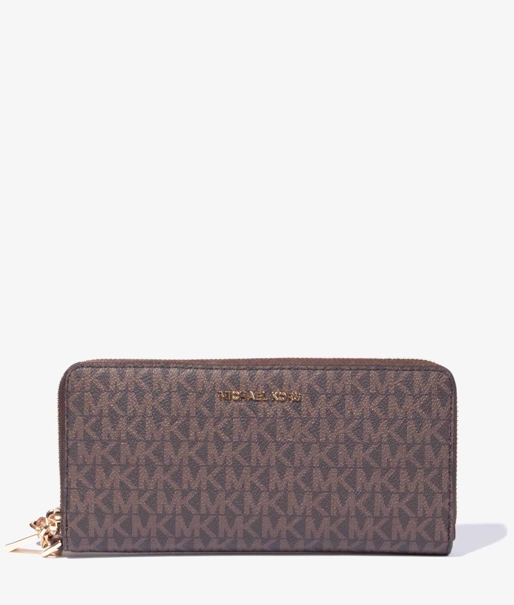 Jet set MK logo continental phone & wallet case in brown