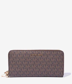 Jet set MK logo continental phone & wallet case in brown