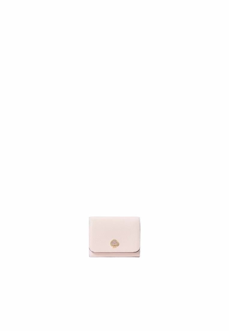 Kate Spade Kayla Embellished Spade Small L-Zip Wallet In Powder Sugar KK113