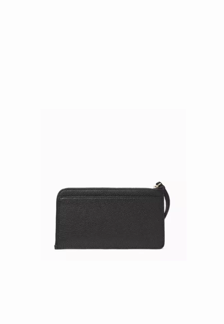 Kate Spade Lucy Pebbled Leather Medium L-zip Wristlet In Black KE574
