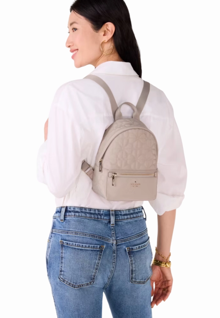 Kate Spade Spade Flower Quilted Nylon Small Backpack In Cozy Grey KK158