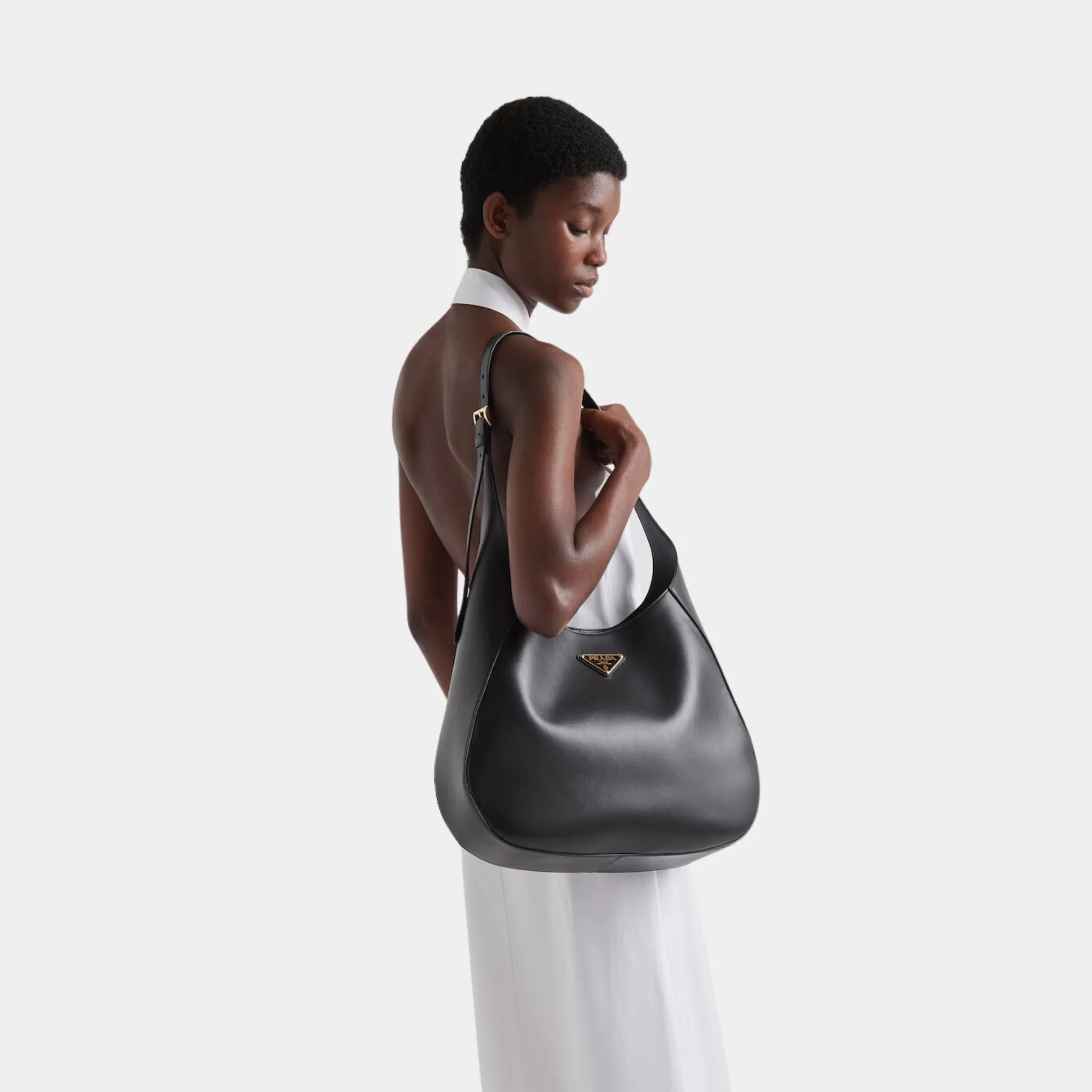 Large Leather Shoulder Bag with Topstitching