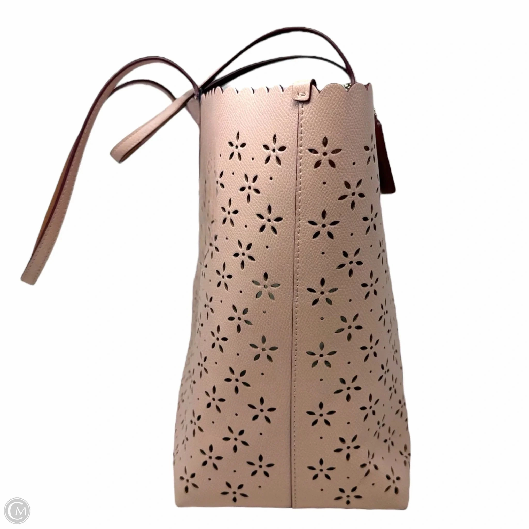 Laser Cut Leather City Tote Designer By Coach In Peach Rose Glitter, Size: Large