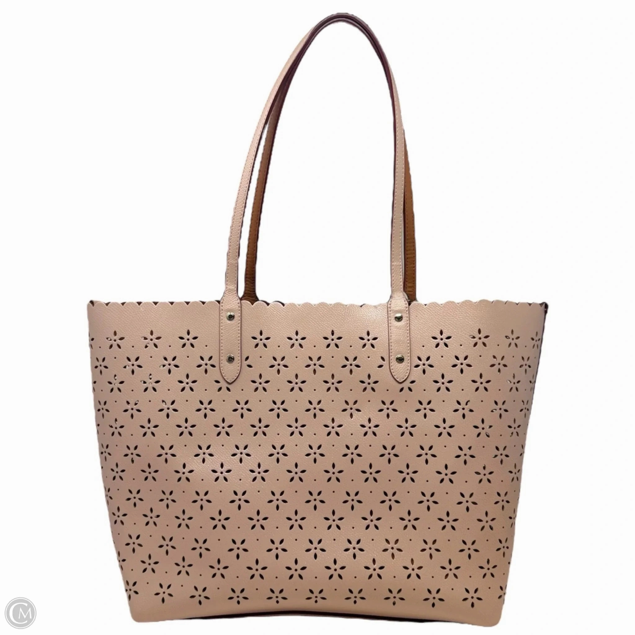 Laser Cut Leather City Tote Designer By Coach In Peach Rose Glitter, Size: Large