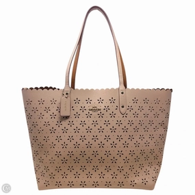 Laser Cut Leather City Tote Designer By Coach In Peach Rose Glitter, Size: Large