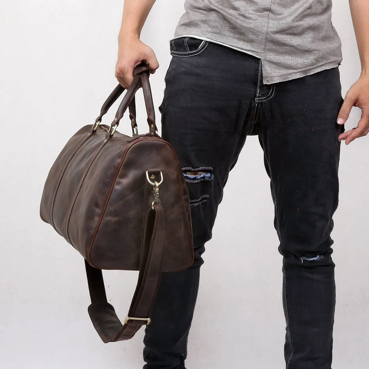 Leather Mens Weekender Bag Cool Travel Bag Duffle Bags Overnight Bag for men
