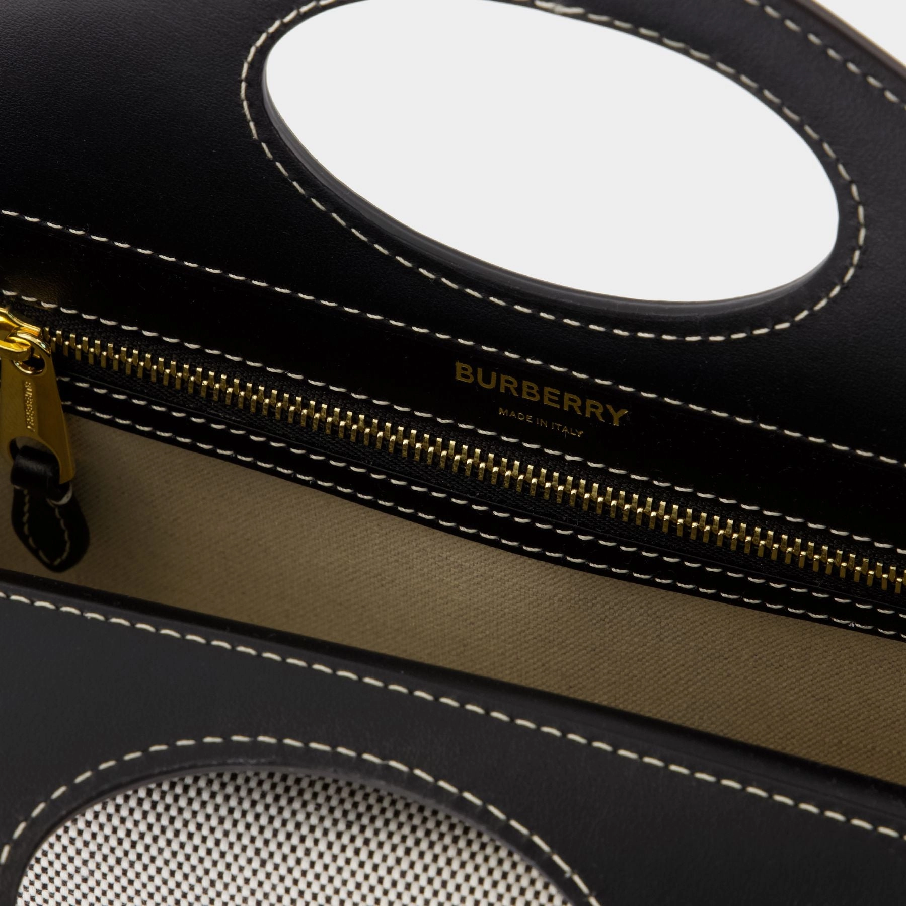 Ll Mn Pocket Ll6 Handbag - Burberry -  Black/Tan - Cotton