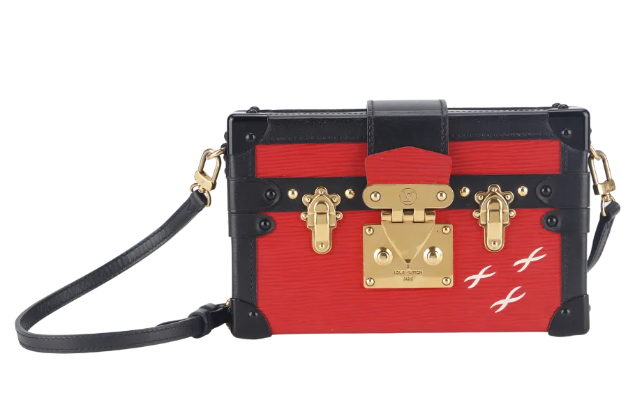 LOUIS VUITTON PETITE MALLE (M500313) ROUGE, BLACK EPI LEATHER SHOULDER BAG GOLD HARDWARE WITH DUST COVER AND BOX