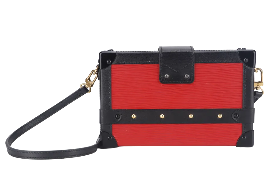 LOUIS VUITTON PETITE MALLE (M500313) ROUGE, BLACK EPI LEATHER SHOULDER BAG GOLD HARDWARE WITH DUST COVER AND BOX