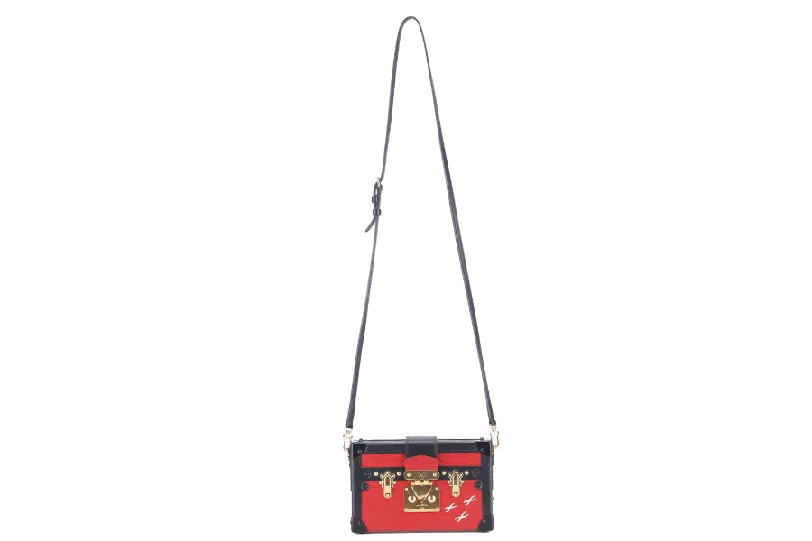 LOUIS VUITTON PETITE MALLE (M500313) ROUGE, BLACK EPI LEATHER SHOULDER BAG GOLD HARDWARE WITH DUST COVER AND BOX