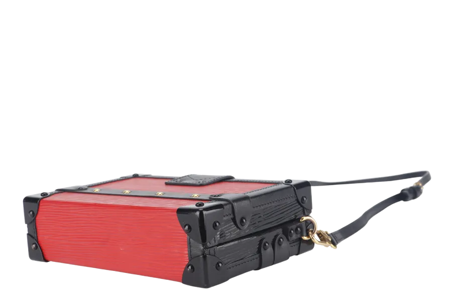 LOUIS VUITTON PETITE MALLE (M500313) ROUGE, BLACK EPI LEATHER SHOULDER BAG GOLD HARDWARE WITH DUST COVER AND BOX