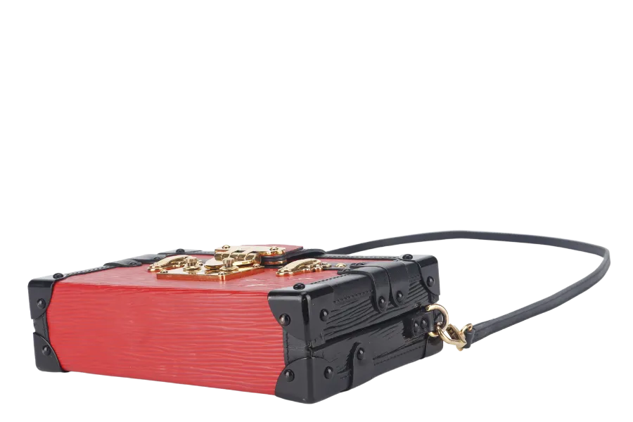 LOUIS VUITTON PETITE MALLE (M500313) ROUGE, BLACK EPI LEATHER SHOULDER BAG GOLD HARDWARE WITH DUST COVER AND BOX