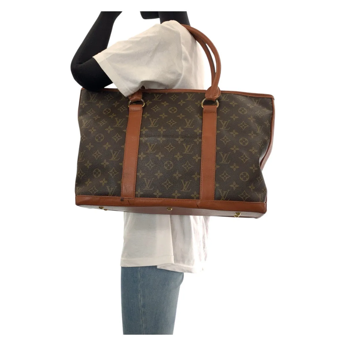 LOUIS VUITTON Tote Bag M42425 PVC, Leather Brown Tote Bag Shoulder Bag Monogram Weekend PM Women Used